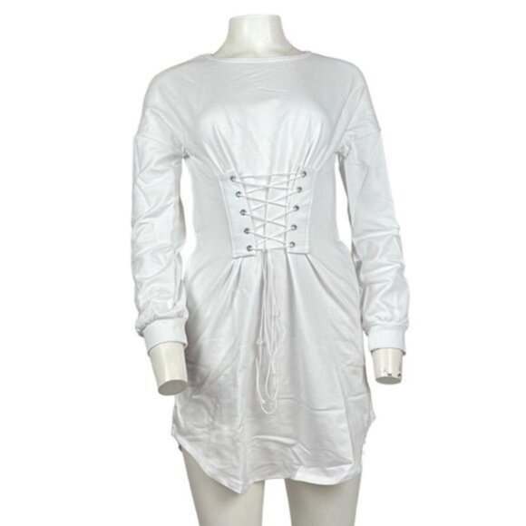 Corset Sweatshirt Dress White - Picture 1 of 3